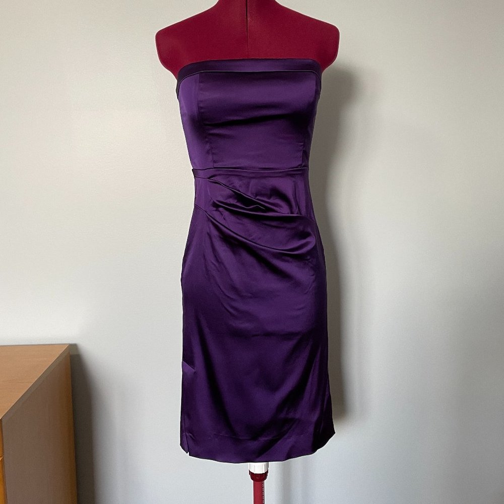 Le Chateau Purple Satin Strapless Cocktail Dress